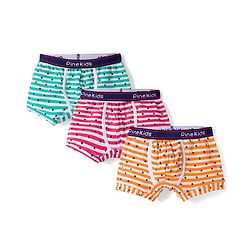 Pine Kids Cotton Elastane Polka Dots Printed & Striped Trunks Pack Of 3 - ( Colour May Vary )