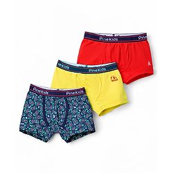 Pine Kids Cotton Elastane Knit Solid & Printed Trunks Pack of 3 - Multicolor