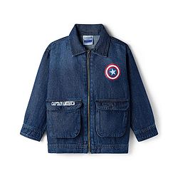 Pine Kids Marvel Full Sleeves Front Zipper Denim Jacket with Captain America Graphic - Blue