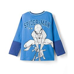 Pine Kids Marvel Single Jersey Knit Full Sleeves T-Shirt with Front & Back T-Shirt with Spiderman Graphic - Blue
