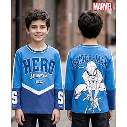 Pine Kids Marvel Single Jersey Knit Full Sleeves T-Shirt with Front & Back T-Shirt with Spiderman Graphic - Blue