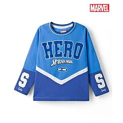 Pine Kids Marvel Single Jersey Knit Full Sleeves T-Shirt with Front & Back T-Shirt with Spiderman Graphic - Blue