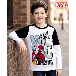 Pine Kids Marvel Single Jersey Knit Full Sleeves Cut & Sew T-Shirt with Spiderman Graphic - Multicolor