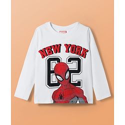 Pine Kids Marvel Terry Knit Full Sleeves Oversized T-Shirt & Track Pant with Spider-Man Graphic & Badge Detailing - White & Blue