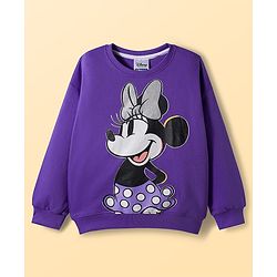 Pine Kids Disney Terry Knit Drop Shoulder Full Sleeves T-Shirt & Lounge Pant Set with Minnie Mouse Graphic - Purple