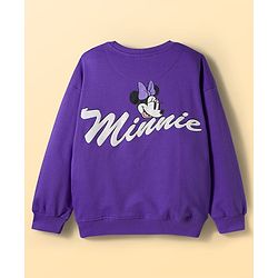 Pine Kids Disney Terry Knit Drop Shoulder Full Sleeves T-Shirt & Lounge Pant Set with Minnie Mouse Graphic - Purple