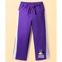 Pine Kids Disney Terry Knit Drop Shoulder Full Sleeves T-Shirt & Lounge Pant Set with Minnie Mouse Graphic - Purple