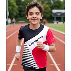 Pine Active Knit Half Sleeves T-Shirt With Colour Block & Text Print - Multi Colour