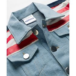 Pine Kids Marvel Woven Full Sleeves Cut & Sew Denim Jacket With Front and Back Captain America Graphics - Light Blue