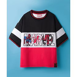 Pine Kids Marvel Terry Knit Drop Shoulder Half Sleeves Cut & Sew T-Shirt Spiderman Graphic - Multicolor