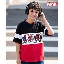 Pine Kids Marvel Terry Knit Drop Shoulder Half Sleeves Cut & Sew T-Shirt Spiderman Graphic - Multicolor