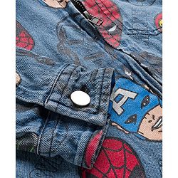 Pine Kids Marvel Full Sleeves Front Zipper Denim Jacket with Avengers Graphic - Navy Blue