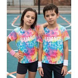 Pine Active  Half Sleeve High Stretch   T-Shirt with Water Colour Effect Text Print - Multicolor