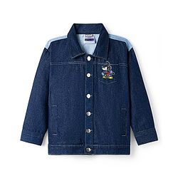 Pine Kids Disney Full Sleeves Front Button Cut & Sew Denim Jacket with Front & Back Mickey Mouse Graphic - Navy Blue