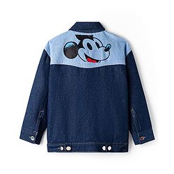 Pine Kids Disney Full Sleeves Front Button Cut & Sew Denim Jacket with Front & Back Mickey Mouse Graphic - Navy Blue