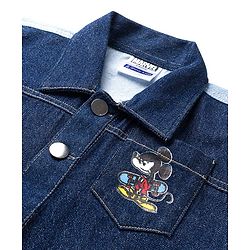 Pine Kids Disney Full Sleeves Front Button Cut & Sew Denim Jacket with Front & Back Mickey Mouse Graphic - Navy Blue
