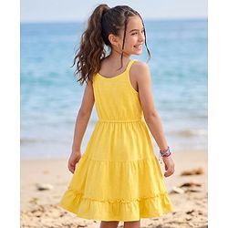 Pine Kids Cotton Knit One Piece Dresses/Frocks with Shoulder Straps and Floral Print Aspen Gold 4-5 Years