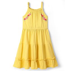 Pine Kids Cotton Knit One Piece Dresses/Frocks with Shoulder Straps and Floral Print Aspen Gold 4-5 Years