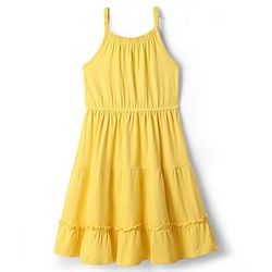Pine Kids Cotton Knit One Piece Dresses/Frocks with Shoulder Straps and Floral Print Aspen Gold 4-5 Years