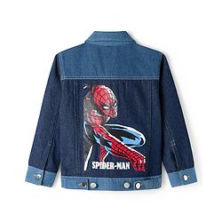 Pine Kids Marvel Full Sleeves Front Button Cut & Sew Denim Jacket with Front & Back Spiderman Graphic - Navy Blue