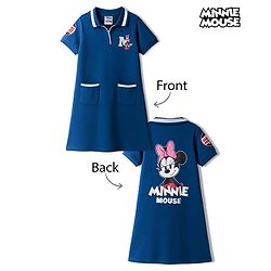 Pine Kids Disney Single Jersey Knit Half Sleeves Dress with Front & Back Minnie Mouse Graphics - Blue