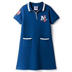 Pine Kids Disney Single Jersey Knit Half Sleeves Dress with Front & Back Minnie Mouse Graphics - Blue