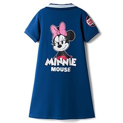 Pine Kids Disney Single Jersey Knit Half Sleeves Dress with Front & Back Minnie Mouse Graphics - Blue