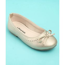 Pine Kids Solid Colour Slip On Ballerina with Bow Applique -  Golden