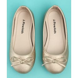 Pine Kids Solid Colour Slip On Ballerina with Bow Applique -  Golden