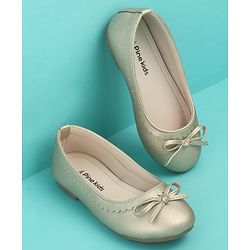 Pine Kids Solid Colour Slip On Ballerina with Bow Applique -  Golden