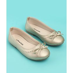 Pine Kids Solid Colour Slip On Ballerina with Bow Applique -  Golden