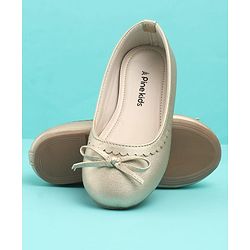 Pine Kids Solid Colour Slip On Ballerina with Bow Applique -  Golden