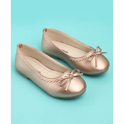 Pine Kids Solid Colour Slip On Ballerina with Bow Applique -  Golden