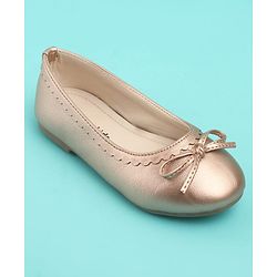 Pine Kids Solid Colour Slip On Ballerina with Bow Applique -  Golden
