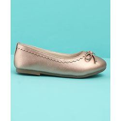 Pine Kids Solid Colour Slip On Ballerina with Bow Applique -  Golden