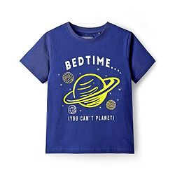 Pine Kids Single Jersey Knit Half Sleeves T-Shirt & Pyjama Night Suit With Space Theme Print - Navy Blue