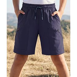 Pine Active Woven Knee Length Stretch Solid Shorts - Navy Blue