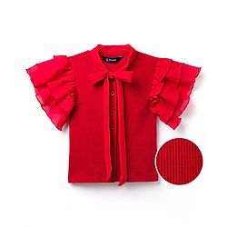 Pine Kids Cotton Lycra Knit Half Sleeves Solid Top - Red
