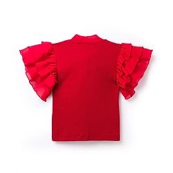 Pine Kids Cotton Lycra Knit Half Sleeves Solid Top - Red