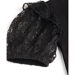 Pine Kids Cotton Lycra Knit Half Sleeves Solid Top with Lace Detailing - Black