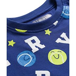 Pine Kids Single Jersey Knit Half Sleeves T-Shirt & Pajama Night Suit With Alphabet Print - Blue