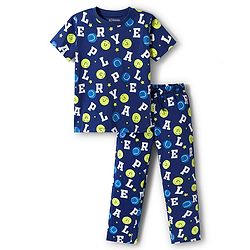 Pine Kids Single Jersey Knit Half Sleeves T-Shirt & Pajama Night Suit With Alphabet Print - Blue