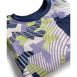 Pine Kids Single Jersey Knit Half Sleeves Co-ords Printed Night Suit - White & Blue