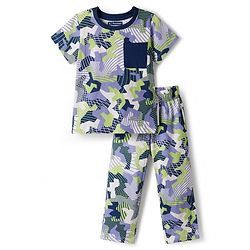 Pine Kids Single Jersey Knit Half Sleeves Co-ords Printed Night Suit - White & Blue