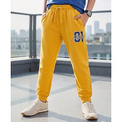 Pine Kids Knit Full Length Lounge Pant with Text Print - Yellow