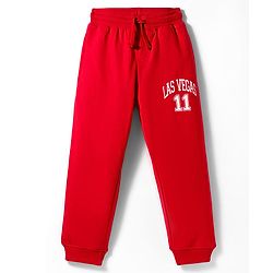 Pine Kids Knit Full Length Lounge Pant with Text Print - Red