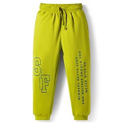 Pine Kids Knit Full Length Lounge Pant with Text Print - Olive Green