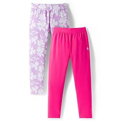 Pine Kids Cotton Lycra Knit Full Length Leggings with Floral Print Pack of 2 - Pink & Lavender