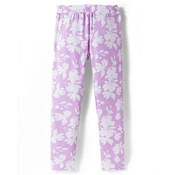 Pine Kids Cotton Lycra Knit Full Length Leggings with Floral Print Pack of 2 - Pink & Lavender