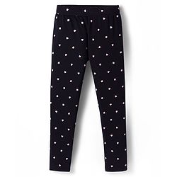 Pine Kids Cotton Lycra Knit Full Length Leggings With Heart Print Pack Of 2 - Pink & Black